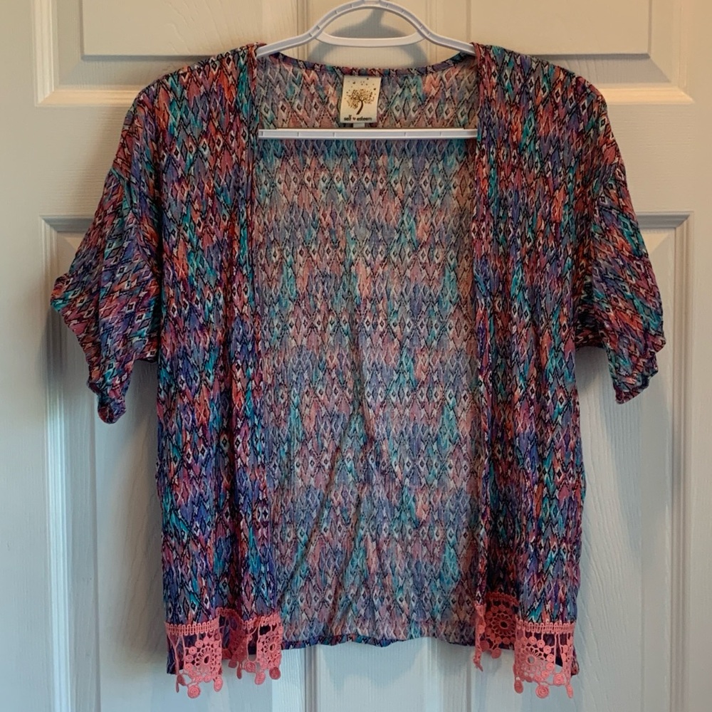 Self Esteem Open Front Short Sleeve Top